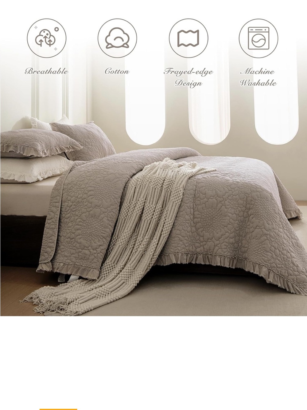 Sanracie Quilt King Size Set(110"x98"), Washed Cotton Bedding Set